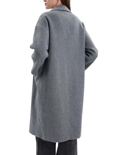 Womens Winter Notch Lapel Wool Blend Coat Casual Warm Peacoat with Scarf3