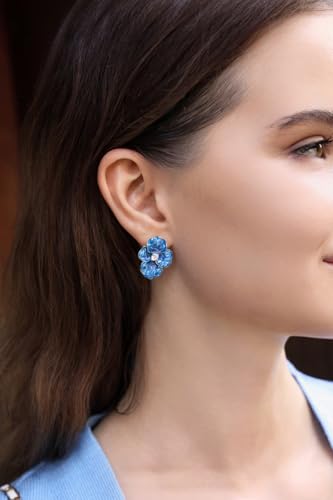 Cicy Bell Flower Earrings for Women 18k Gold Plated Blue - image 2