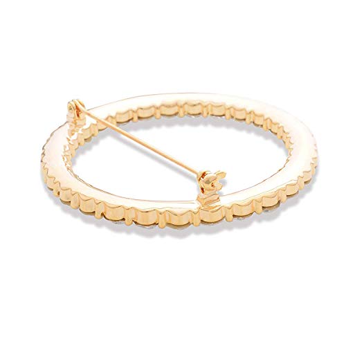 Image of Women's Elegant Zirconia Pearl Gold Open Ring Circle Wreath Brooch Pin Cardigan Scarf Lapel Pin Party Wedding Jewelry