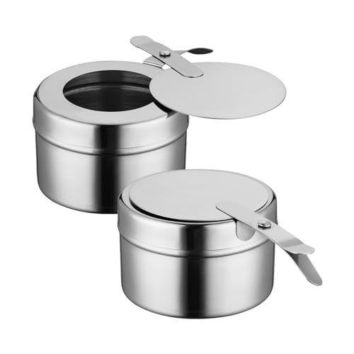 BESPORTBLE Fuel Holder for Chafer, 2Pack Stainless Steel Chafing Wick Fuel Holders with Cover for Buffets, Barbecue and Catering Events