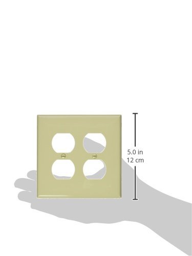 Image of Leviton 2-Gang Duplex Receptacle Wallplate, Midway Size, PJ82-I, Ivory