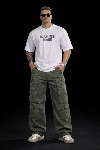 Image of Wear lusso 10 Pocket Cargo Pants for Men | Cotton Twill Fabric | Regular Fit Utility Cargo Trousers | Casual Streetwear Bottomwear