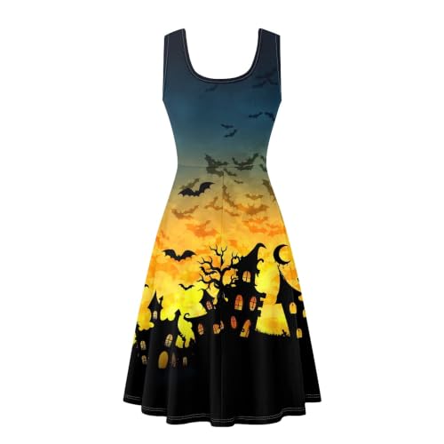 Image of TOADDITDO Women's Sleeveless O Neck Beach A-Line Party Coctail Tank Dresses Flared Sundress