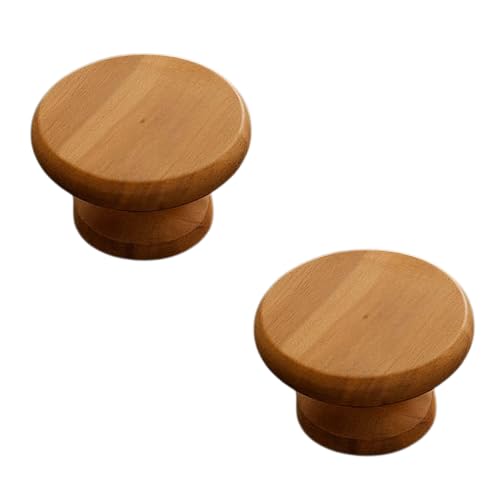Image of 2 Piece Solid Teak Wood Round Drawer Knob| Smooth Natural Finish Wooden Cabinet & Wardrobe Handle | Modern Minimal Cupboard & Kitchen Furniture Knob - 2 Inch-| 3 Years Warranty |