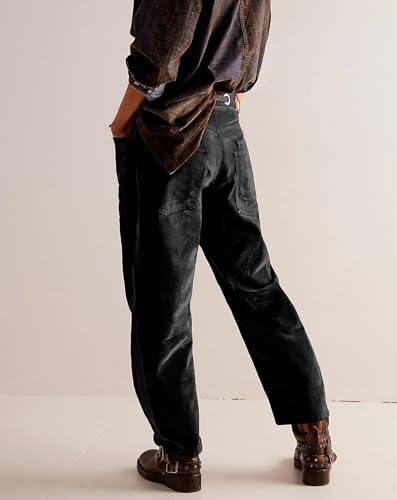 LifeShe Women Velvet Pants Baggy Barrel Velour Pants Mid Waist Drawstring Trousers2