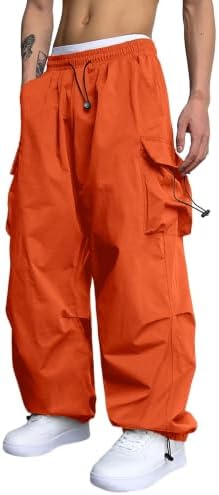 ZAFUL Mens Parachute Pants Flat Pocket Y2K Casual Pants Baggy Cargo Pants
