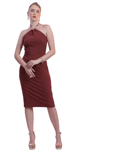 Image of Tokyo Talkies Women's Sleeveless Halter Neck Solid Dresses | Stylish Dresses | Party Dresses