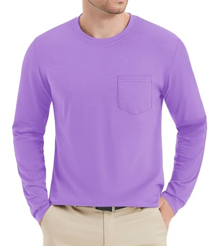 MAGNIVIT Men's Long Sleeve Cotton Shirts with Pocket Crew Neck Casual Shirt Regular Fit Solid Top Spring Fashion 20254