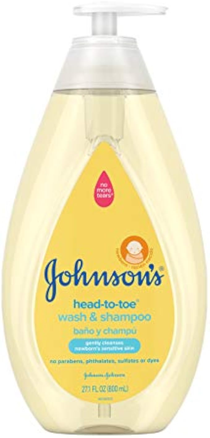 Johnson's Head-to-Toe Gentle Tear-Free Baby & Newborn Wash & Shampoo, Sulfate-, Paraben- Phthalate- & Dye-Free, Hypoallergenic Wash for Sensitive Skin & Hair, 27.1 fl. Oz