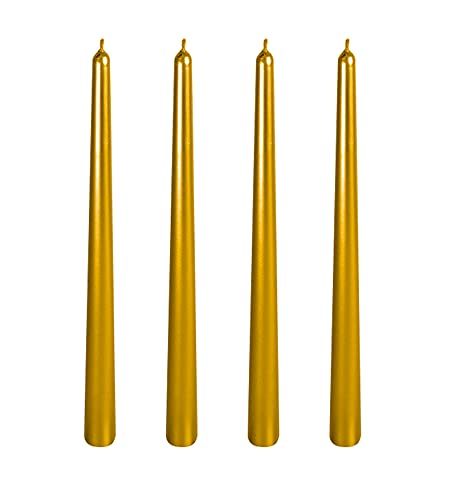 Wrcevtor10 inch Taper Candles Set of 4 |7.5 hrs Clean Burning Unscented for Wedding Parties Home Decor and Special Occasions Long Candle Sticks Spiral Candle Christmas Candles(10 INCH Gold)