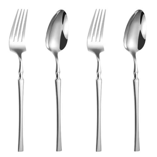 Image of 4-Piece Korean Vintage Style Cutlery Set | 2 Tablespoons & 2 Dinner Forks | Durable Stainless Steel Flatware for Home, Restaurants & Gift Giving (Sterling Silver)