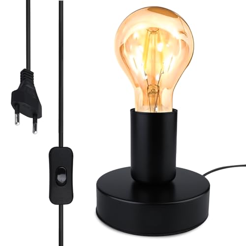 LEKEFETO Lampada da comodino retrò con interruttore a cavo, attacco E27, vintage, portalampada da tavolo, E27, base per lampada da comodino, decorazione per la casa (senza lampada)