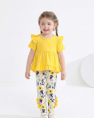 Image of Weebaby Baby Girl Clothes Infant Toddler Girl Clothing Ruffle Shirt High Low Top Floral Allover Pant Little Girls Clothes