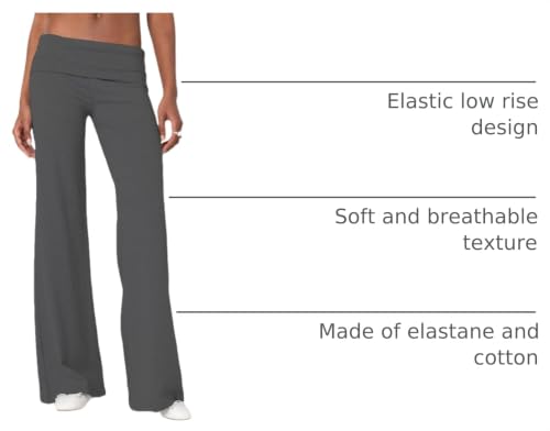 Image of Lounge Yoga Pants for Women Fold Over Low Waist Wide Leg Bell Bottoms | Y2K Foldover Pants, Flare Leggings, Low Rise Yoga Sweatpants