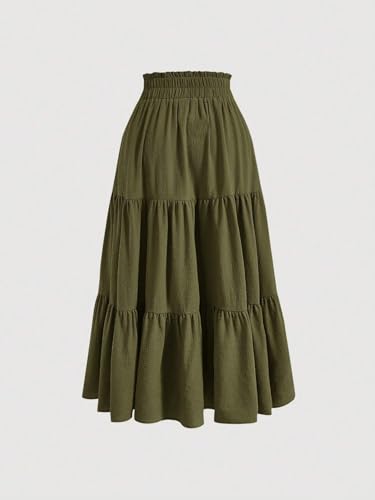 Solid Color Tie Front Ruffle Hem Long Skirt 2025 Fashion Skirts for Women2