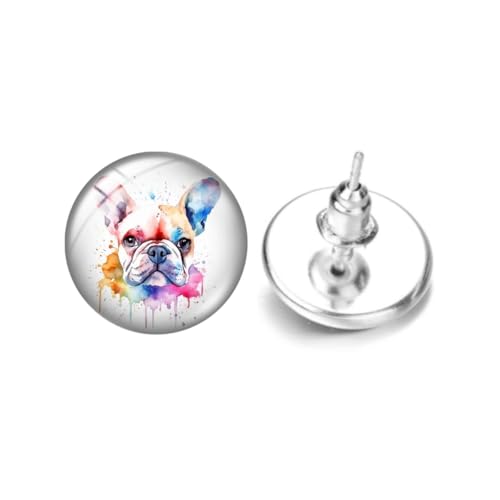 Orecchini a perno a tema bulldog francese per amanti degli animali, 1.2cm x 1.2cm, Acciaio inossidabile, Nessuna pietra preziosa