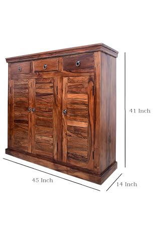 Image of Solid Sheesham Wood Multipurpose Shoe Rack | Cabinet Drawer for Living Room | Bedroom | Hall | Entryway | Home Furniture (Honey Finish)