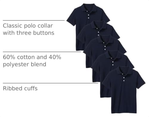 Image of Galaxy by Harvic Polo Shirt for Boys - 5 Pack School Uniform for Boys, Tagless Cotton Blend - Soft Comfortable Everyday Wear
