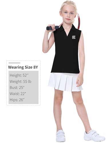 Image of EXARUS Girls Golf Polo Tennis Shirts Sleeveless Kids V-Neck Tank Tops | Equestrian UPF 50+ Quick Dry Clothes