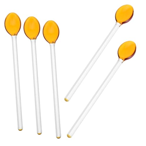 CHILDWEET 5 Pcs Glass Spoon Stirring Tea Spoon Cocktail Stirring Spoon Appetizer Spoon Drink Cocktail Stir Sticks Long Handle Spoon Milk Tea Spoons Coffee Stirrers Coffee Stir Sticks