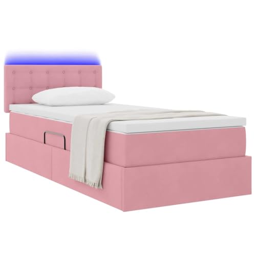 vidaXL Lit avec Rangement et LED avec Matelas Rose 90 x 200 cm Velours, Lit réglable, Rangement hydraulique, Velours, Gain de Place, Design Contemporain,...