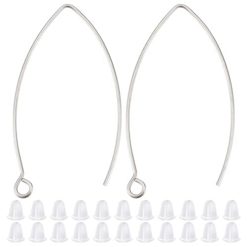 Beebeecraft 1 Box 200Pcs 316 Surgical Stainless Steel V-Shape Earring Hooks Silver French Ear Wire with Ear Nuts for DIY Earring Jewelry Making (Pin: 0.8mm/0.03in)