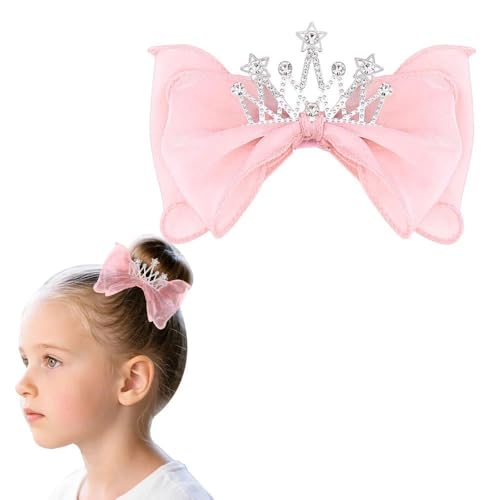 Crown Bow Hair Clips Princess Hair Bowknot Barrettes for Women Christmas Birthday Party Hair Accessories Sparkly Hair Bows Halloween Decorations Pink