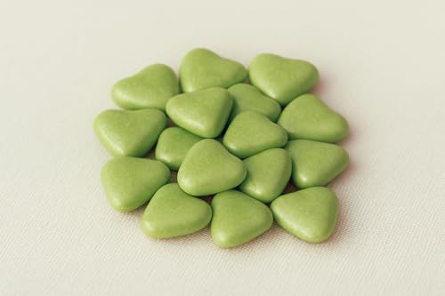 Dragées Petits Coeurs au Chocolat Suprême, 70% Cacao, 21 Couleur au Choix, Fabrication Artisanale Française, 250g (Vert Sauge)