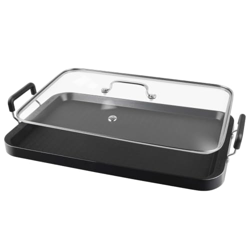 Vayepro 2 Burner Griddle Pan with Glass Lid, Stove Top Flat for Glass Stove Top, Aluminum Pancake...