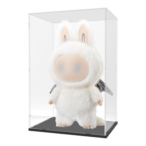 Image of Choowin Acrylic Display Case for Zimomo Display for Labubu Display, 24 inch Tall Assemble Dustproof Display Box, Thickened Large Clear Display Cases for Collectibles Figures Dolls (Black Base)