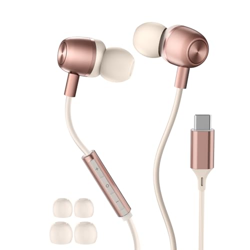 Pink USB C Headphones for Women Girls, Cute Wired Type C Earbuds with Mic & Volume Control, Deep...