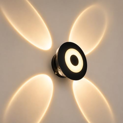Image of Waterproof Up Down Led Wall Lamp, Aluminium IP65 Body 4+1 Ray, Warm White, Indoor /Outdoor Decorative Wall Sconce Light, (HaloBeam 4 Way Warm)