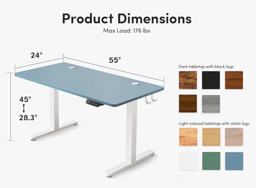 Image of FEZIBO Electric Standing Desk, 55 x 24 Inches Height Adjustable Stand up Desk, Sit Stand Home Office Desk, Computer Desk, Blue