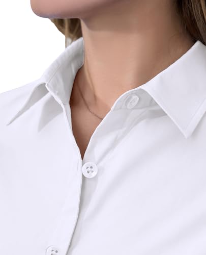 siliteelon Short Sleeve Button Dress Shirts for Women Cotton Button Down Shirts for Women Slim Fit Blouse Top 3/4 Sleeve4