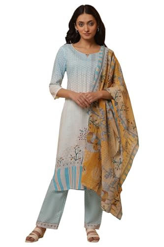 Image of Aurelia Women Straight Viscose Kurta Set with Palazzos & Dupatta