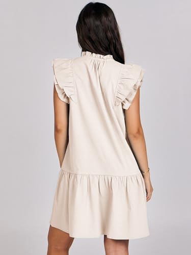 Image of ANRABESS Womens Summer V-Neck Drawstring Ruffle Cap Short Sleeve Casual Shift Mini Dress with Pockets