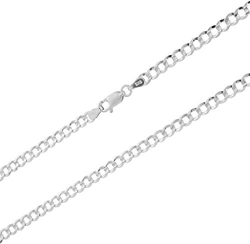 ARGENTO REALE 925 Sterling Silver Necklace Solid Curb Cuban Link Chain Necklace For Men And Women 3MM 3.75MM 4.5MM 5.5MM, Jewlery Accessories, 16-30, Lobster Clasp, silver chain Made In Italy2