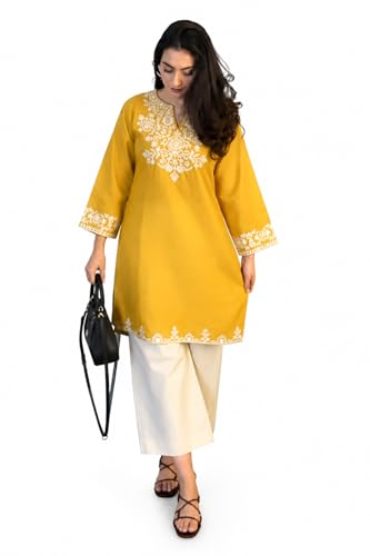 Image of Women's Cotton Embroidered Kurta with Plazzo