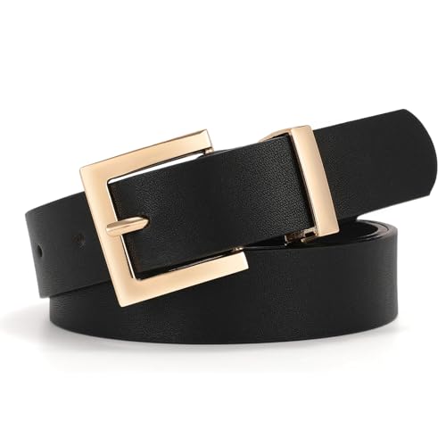 XZQTIVE Women's Leather Belts for Jeans Pants Dresses Fashion Ladies Belt with Square Buckle Black Belt for Women