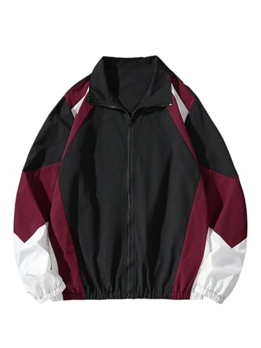SOLY HUX Men's Varsity Jacket Zipper Color Block Windbreaker Jackets Long Sleeve Coats Streetwear