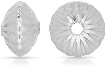 Sterling Silver 3.3x2mm Corrugated Shiny Saucer Beads 0.9mm Hole - 50pcs (6301)/1