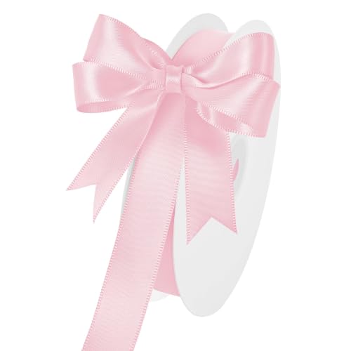 Image of Double Face Light Pink Satin Ribbon 3 /4 inch x 50 Yards Polyester Material Perfect for Gift Wrapping Weddings Parties Hair Bows Valentine's Day Invitations and Decorations