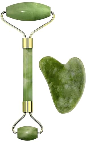 GUFFI Jade Roller & Gua Sha Stone Set of 3 With Ice Roller for Face, Facial Tool, Ice Massager, Face Massager