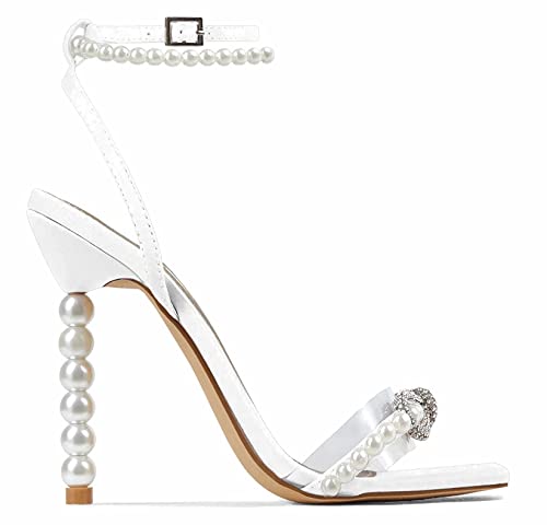 MissHeel Pearl Stiletto Heels with Rhinestone Bow