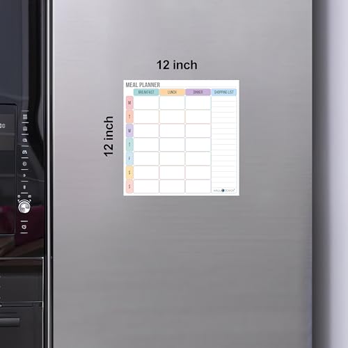 Image of WallDesign Magnetic Meal Planner Whiteboard for Fridge, (12x12 Inch) - Weekly Dry Erase Planner, Reusable Kitchen Organizer, to Do List for Home, Family, Personal, Students - Includes 3 Marker Pens