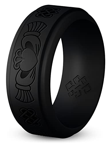 Knot Theory Silicone Ring for Men - Trinity, Claddagh, Celtic Engraving - 8mm Bandwidth Breathable Comfort Fit