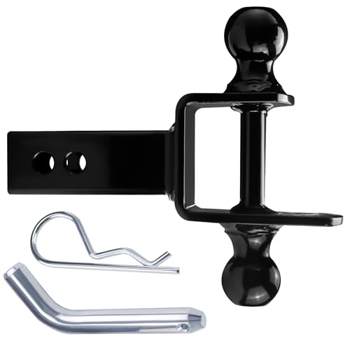 puxyblue ATV/UTV Dual Ball Trailer Hitch Receiver Hitch Towing Ball Mounts 5000 LBS GTW-Multi Hitch, 2 Inch & 1-7/8 Inch Ball, Fits 2-inch Receiver, 1-inch Rise, 3-in-1 ATV/UTV Multi-Hitch with Pin