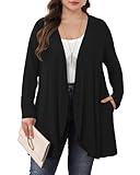 ZHUHOUSE Womens Plus Size Casual Lightweight Long Sleeve Flowy Open Front Drape Cardigan with Pockets(Black,3X-Large)