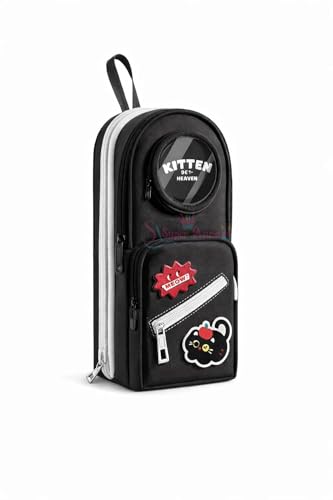 Image of Invite Cute Backpack Style Pencil Case with Visible Display Window, Multi-Layer Large Capacity Stationery Organizer for Kids & Students (Kitten-Black Pouch)