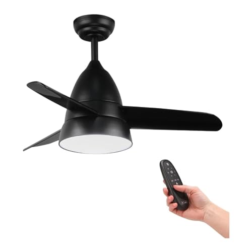 Ventilador LED de techo negro 30W, iluminación de hasta 2500 lm. Ideal para habitaciones modernas con necesidad de luz y frescura.